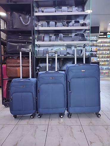 camadan: Səyahət çamadan dəsti – mavi rəng, 3 ölçü - 3-lü dəst: kiçik, orta və — 1