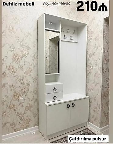 2 qapılı, Güzgülü, Ağ, Açılan, Düz dolab