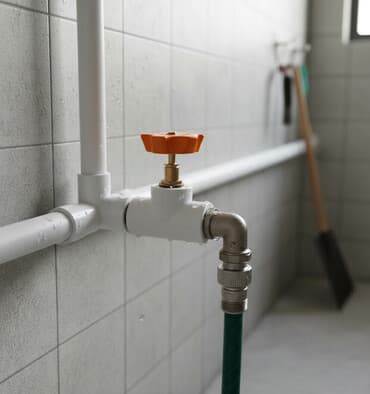 Portağalı tutacaqlı, ağ rəngli plastikdən hazırlanmış su klapanı. Bu