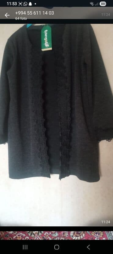 Hicab: Qadın kardiqanı – tünd boz rəngdə, açıq ön dizayn. - Brend etiketli. - — 1