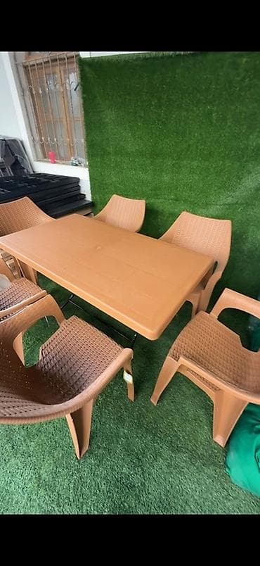 plastik stullar: Dördbucaq masa, 6 stul, Açılan, Stullar ilə, Plastik — 2