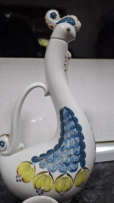 versace servis: Porcelain spirt içkisi dəsti – tovuzquşu formalı qrafin və 6 ədəd — 2