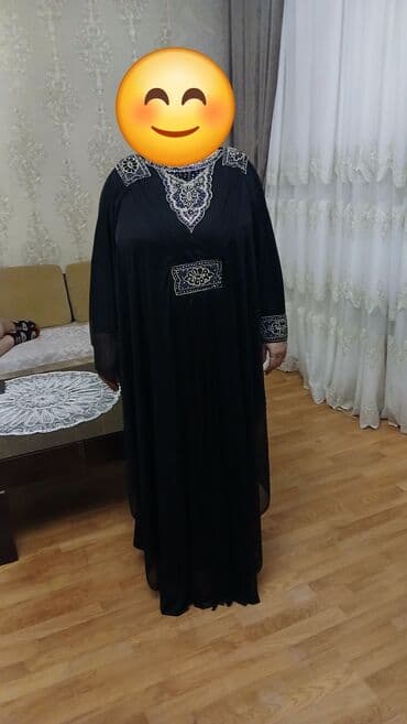 детские платья с длинным рукавом: Qara rəngli, uzun və geniş kəsimli abaya/plaş tipli qadın geyimi — 4