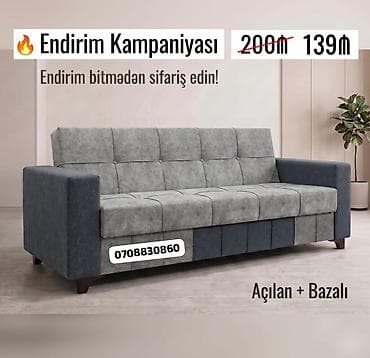 Divanlar: Açılan və bazalı divan - İki rəngli dizayn: boz oturacaq və arxa — 1