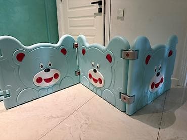 Uşaq oyun məhdudlaşdırıcısı (playpen) – ayı fiqurlu, modul panellərdən — 6