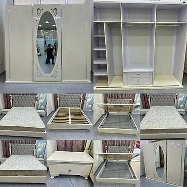 Двуспальная кровать, Шкаф, Трюмо, 2 тумбы, Б/у — 1