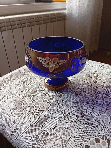 konfet qablari: Kobalt-mavi şüşədən dekorativ meyvə/qənnadı qabı - Material: qalın — 2