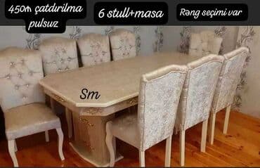 mətbəx stol stul ikinci əl: Qonaq otağı üçün, İşlənmiş, Açılmayan, Dördbucaq masa, 6 stul — 6