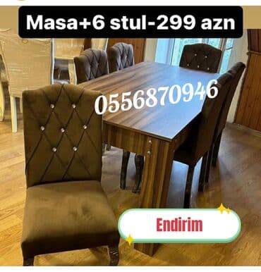 metbex stol stulları qiymetleri: Qonaq otağı üçün, Yeni, Açılmayan, Dördbucaq masa, 6 stul — 3