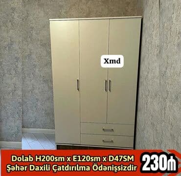 paltar şkafı qiyməti: Açılan, 3 qapılı Düz dolab, Qarderob, paltar dolabı — 1