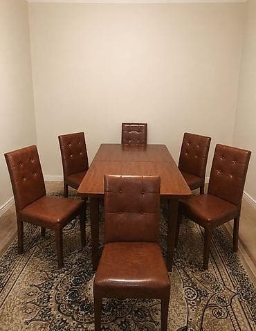 stol ustul: Qonaq otağı üçün, İşlənmiş, Kvadrat masa, 6 stul — 1
