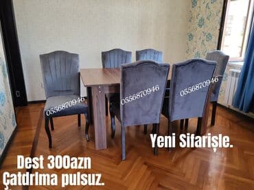 kafe ucun stol stul: Qonaq otağı üçün, Yeni, Açılmayan, Dördbucaq masa, 6 stul — 3