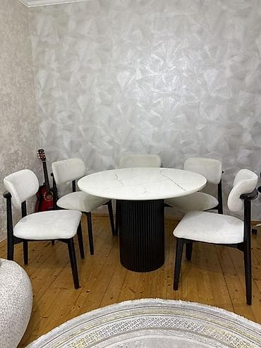 kreditle divan: Dəyirmi yemək/qonaq masası və 6 ədəd stul dəsti - Dizayn: Minimalist — 2