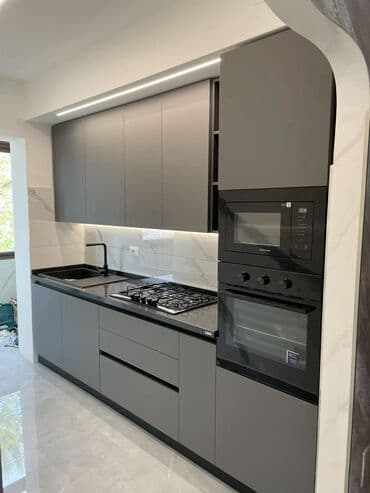 kreditle metbex mebeli: Ağ rəngli, müasir dizaynlı mətbəx mebeli dəsti. Dolablar quraşdırılıb — 10