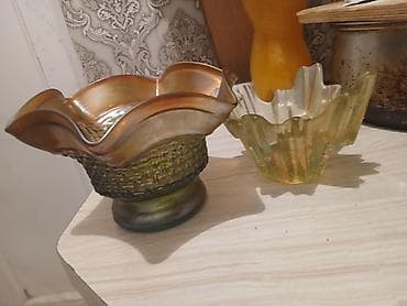 Şüşə dekor qabları – 2 ədəd dəst - Material: qalın, rəngli şüşə -