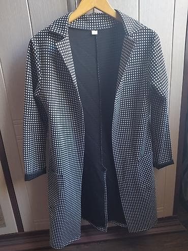 Qadın üçün nazik palto/uzun jaket - Dizayn: Qara-ağ xırda dama