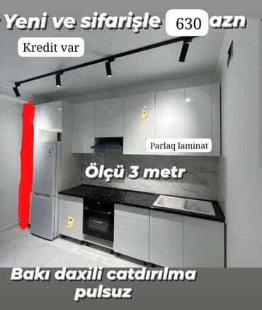 ağ qara mətbəx mebelləri: 🟣Yeni mətbəx mebeli 🆘 *1 pqm görə qiymətlər* 🟣Mat Laminat *180 azn* — 3
