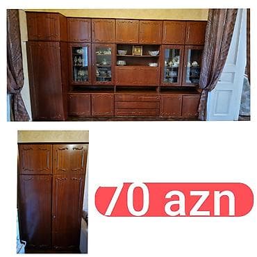 Klassik taxta qonaq otağı divar dolabı dəsti - Material: massiv