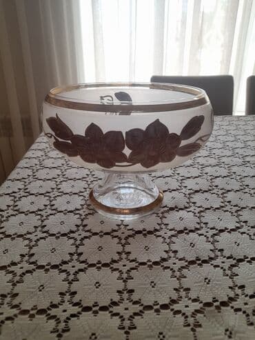 heinz kaşaları: Şüşə ayaqlı meyvə/qənd qabı - Material: qalın şüşə - Dizayn: dumanlı — 4