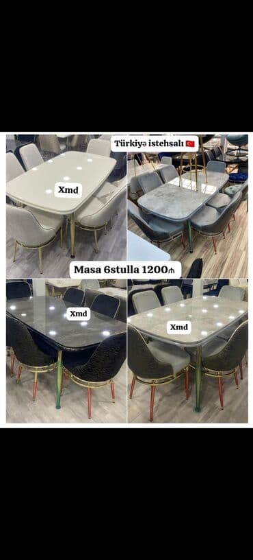 stol desdi: Qonaq otağı üçün, Açılmayan, Dördbucaq masa, 6 stul — 2