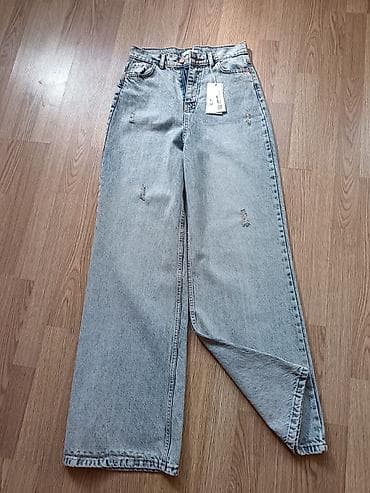 kalson geyim: Model: Geniş kəsimli, hündür belli jean şalvar Rəng: Açıq boz/solğun — 1