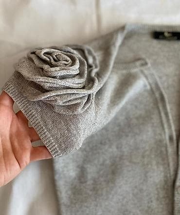 ag jaket: Qısaqol kardiqan – boz rəng - Model: qısaqol, qısa uzunluq (cropped — 2