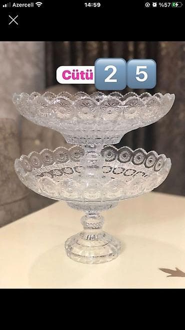 çay servizi: Şüşə/kristal qablar dəsti - Meyvə və şirniyyat üçün ayaqlı vazalar — 3