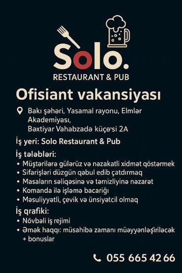 qabyuyan xadime: Ofisiant tələb olunur, Restoran — 1
