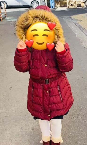 Kurtkalar: Qız usagi ucun qalın qış kurtkası, içi isti, papagli, kemerli — 1