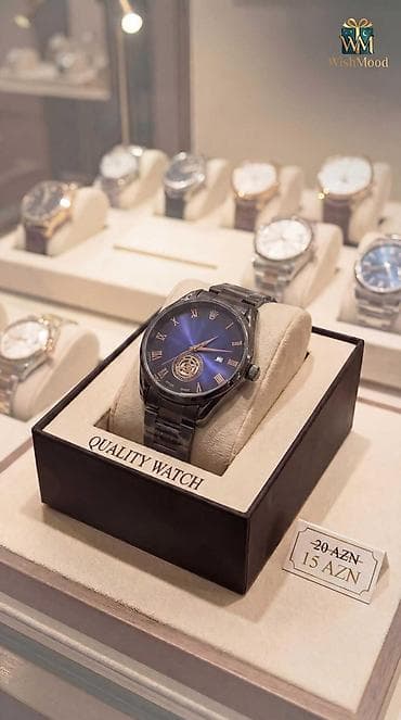 klassik saatlar: Kvars mexanizmlə klassik kişi qol saatı - Rəng: tünd göy sunburst — 1