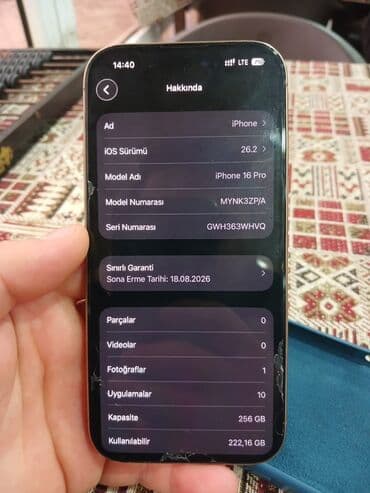 Alcatel: IPhone 16 Pro, 256 GB, Desert Titanium, Qırıq — 1
