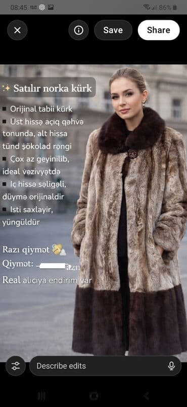 Köynək və bluzalar: Norka kürk paltosu.çox çox az geyilib - Orijinal təbii norka - İki — 1