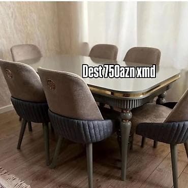 Yemək otağı üçün stol və 6 ədəd stul dəsti. - Stol: düzbucaqlı forma