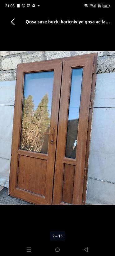 qapi ve pencere: İkiqat şüşəli, qoşa açılan PVC qapı - Material: taxta fakturalı PVC — 1