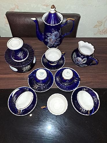 xrom caydan: Çay dəsti, rəng - Mavi, Farfor, SSRİ — 1