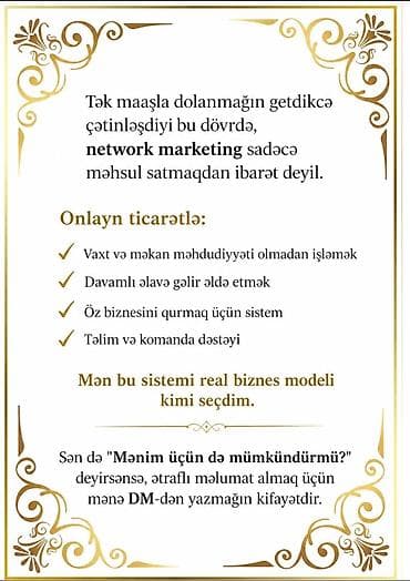 Onlayn ticarət və network marketing üzrə imkan təklifi Xüsusiyyətlər — 1