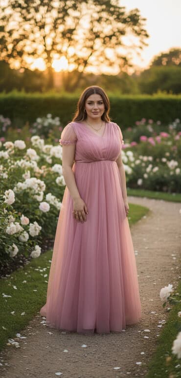 qadın toy geyimləri: Pudra-çəhrayı rəngdə uzun ziyafət donu - Model: A-kəsim, döş hissəsi — 2