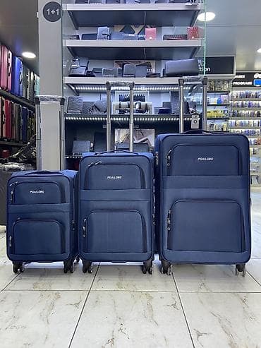 camadan: PDALLOBO tekstil çamadan dəsti – təkərlə, 3 ölçü - Rəng: tünd mavi - — 1