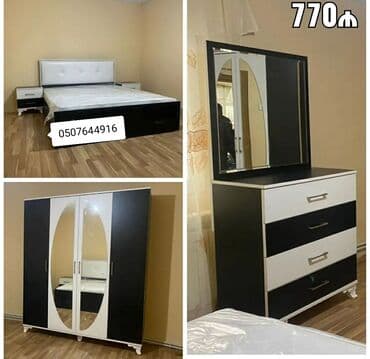 спальная мебель в баку цены: Двуспальная кровать, Шкаф, Трюмо, 2 тумбы, Азербайджан, Новый — 1