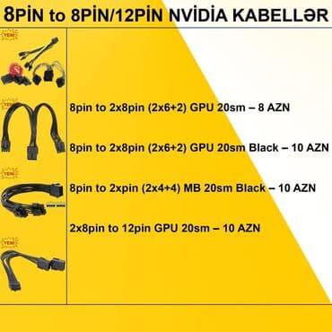 Noutbuklar üçün örtük və çantalar: Kabellər "8pin Original" ⭐8pin to 2x8pin (2x6+2) GPU 20sm – 8 AZN — 2