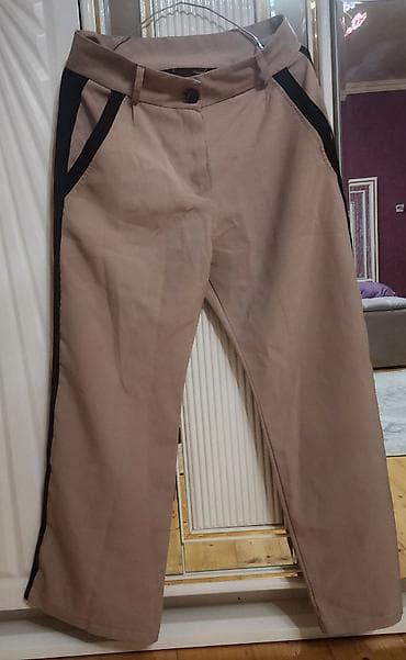 kambat şalvar: Bej rəngli qadın şalvar - Model: düz kəsim, yüksək bel - Rəng: bej — 1