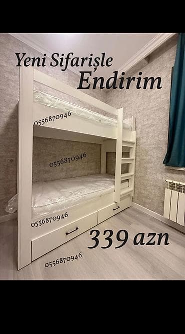 carpayı taxt: Oğlan və qız üçün, Yeni, Çarpayı, Matras ilə, Siyirməli, Laminat — 10