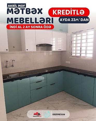 Sifarişlə mətbəx dəsti, Özü çəkən petlələr, Sadə laminat, Kredit var, Pulsuz çatdırılma — 5