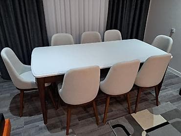 Masalar: Qonaq otağı üçün, Yeni, Açılmayan, Dördbucaq masa, 8 stul — 3