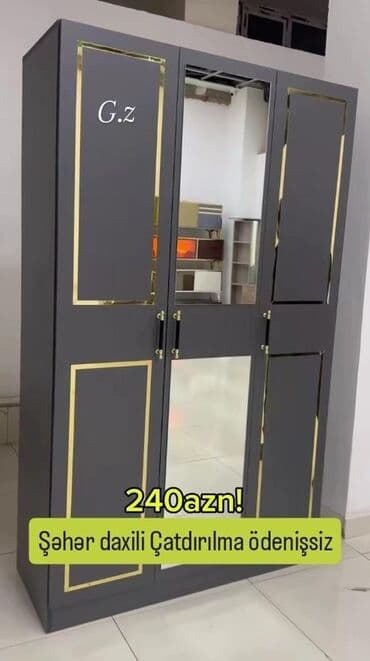 Dolablar: Yeni, Açılan, 3 qapılı Düz dolab, Qarderob, paltar dolabı — 1