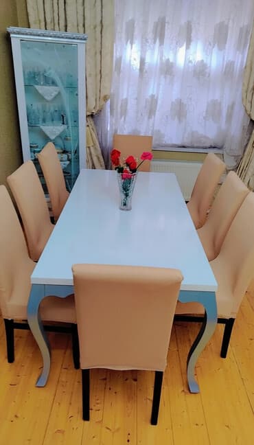 купить круглый стеклянный стол на кухню: Для гостиной, Нераскладной, Прямоугольный стол, 8 стульев — 1