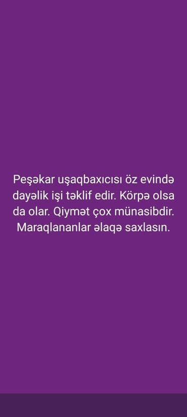 Peşəkar uşaq baxıcısı tərəfindən ev şəraitində dayəlik xidməti təklif