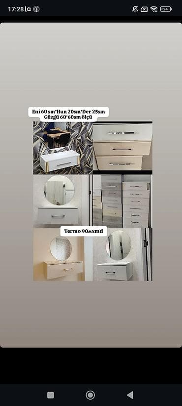 ucuz termolar: Divar tipli kosmetik stol və dairəvi güzgü dəsti - Ölçülər (tumba) — 1