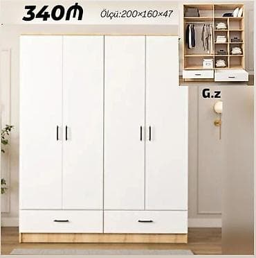 şkaf paltar: 4 qapılı, Siyirməli, Ağ, Açılan, Düz dolab — 1