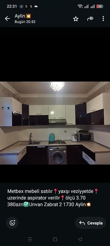 Metbex mebeli satılır📍yaxşı veziyyetde📍uzerinde aspirator verilir📍ölçü — 1